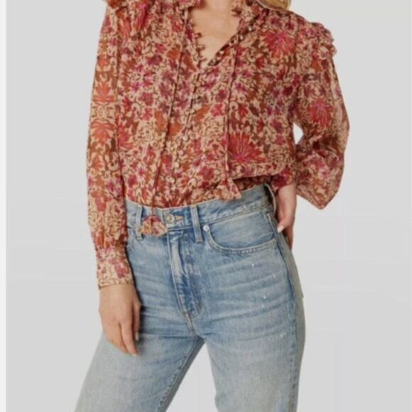 MISA HARTLY Women's red floral long sleeve size L - Picture 1 of 9